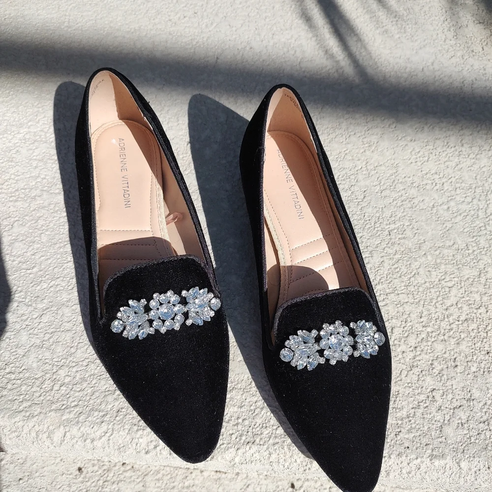 Adrianne Vittadini Elegant Velvet With Rhinestone Flats - Picture 2 of 10